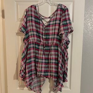 Torrid Plaid Rayon Slub Sharkbite Babydoll
